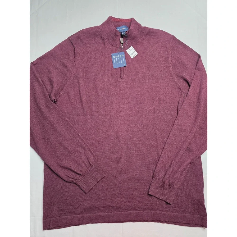 Joseph Abboud Sweater Men's 3XL Tall Burgundy Tight Knit Modern Fit Quarter Zip